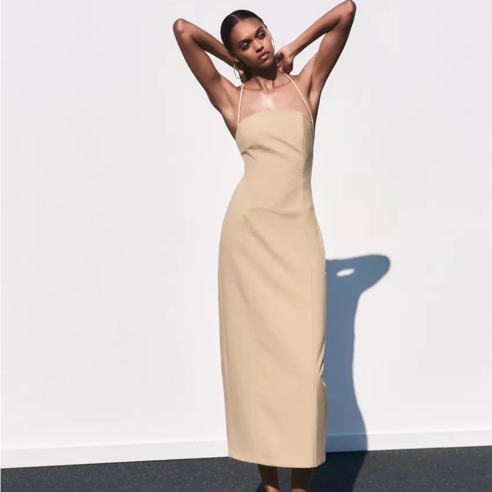 Zara Women's PINSTRIPE MIDI DRESS | size Small